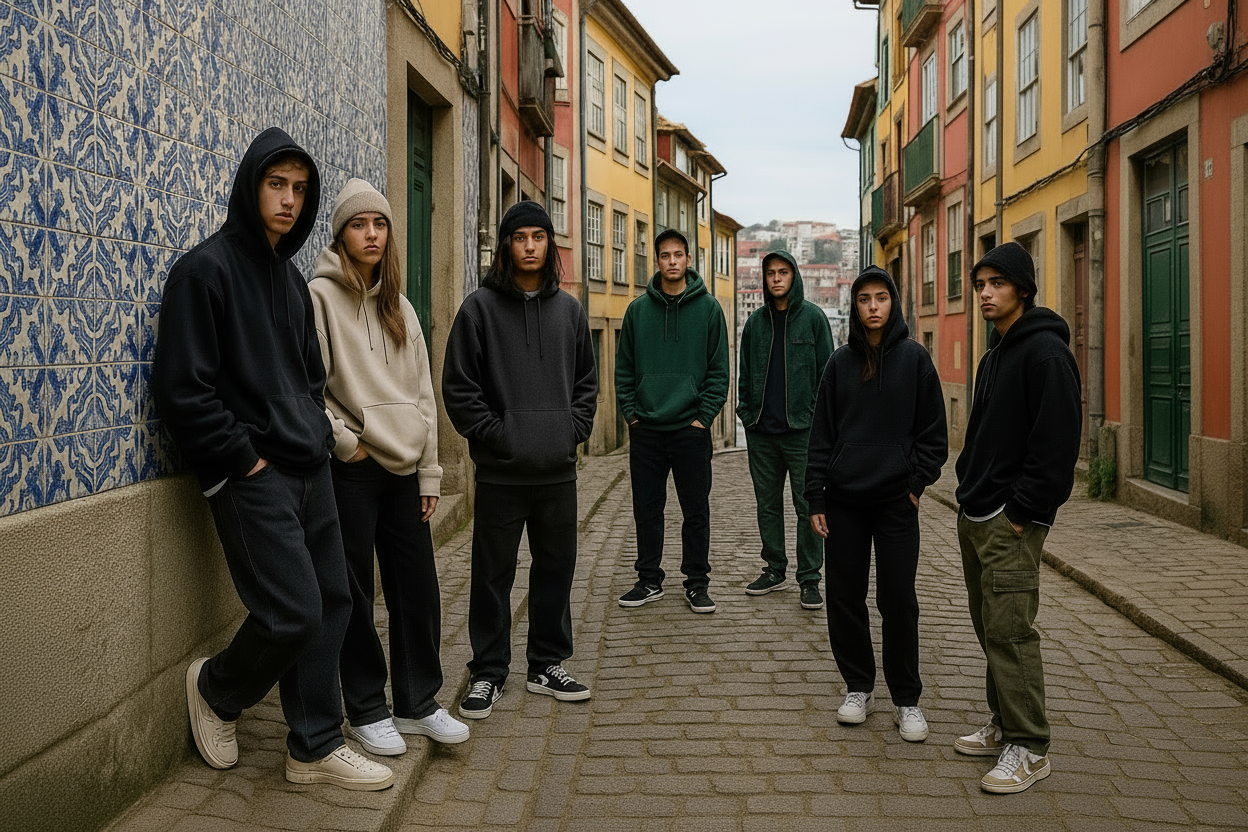 Pessoas autênticas com streetwear no Porto